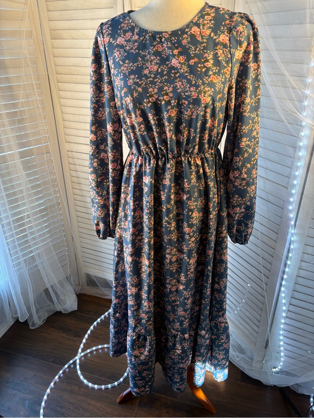 Source Unknown Navy Maxi Dress with Pink Floral Print